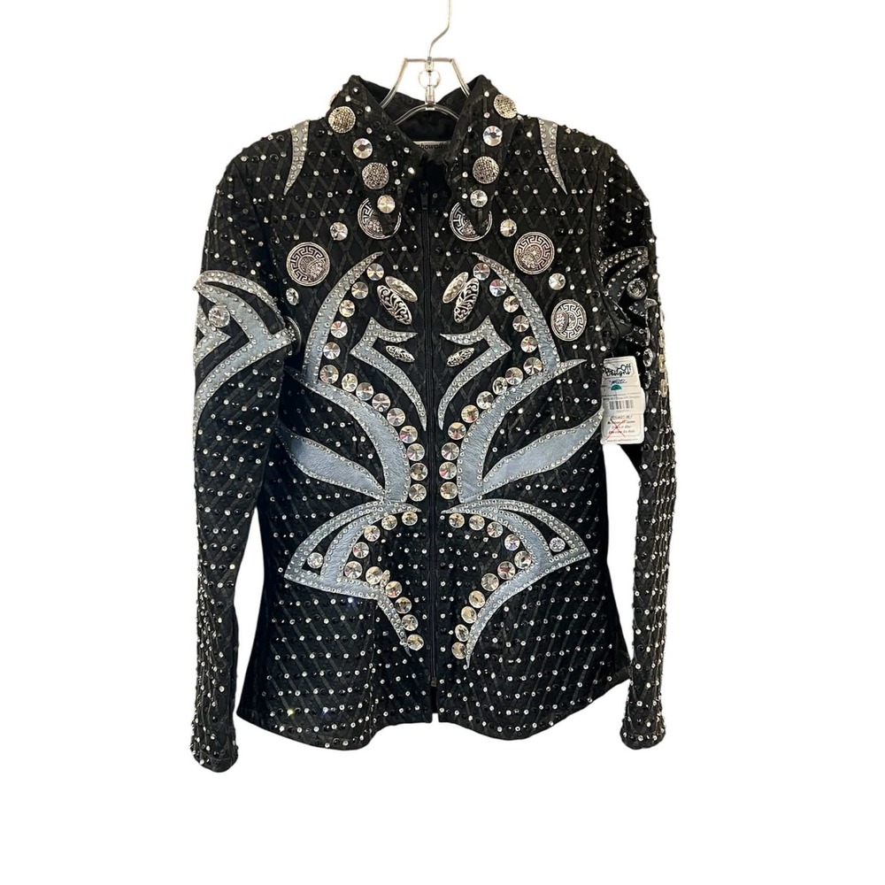 Showoff Designs Western Showmanship Jacket Black Blue Crystal Embellished XS